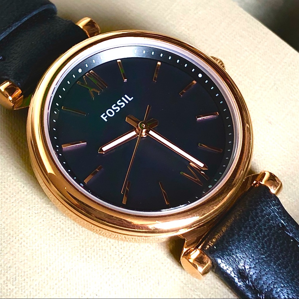 FOSSIL brand black leather strap watch